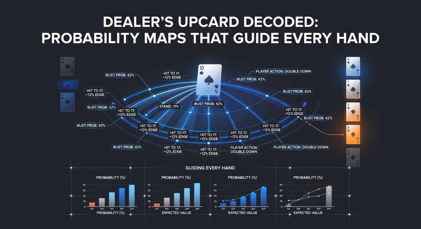 Detaillierte Probability-Heatmap für Dealers Upcard 7, mit farbigen Feldern für Spielerentscheidungen basierend auf Bust- und Win-Rates