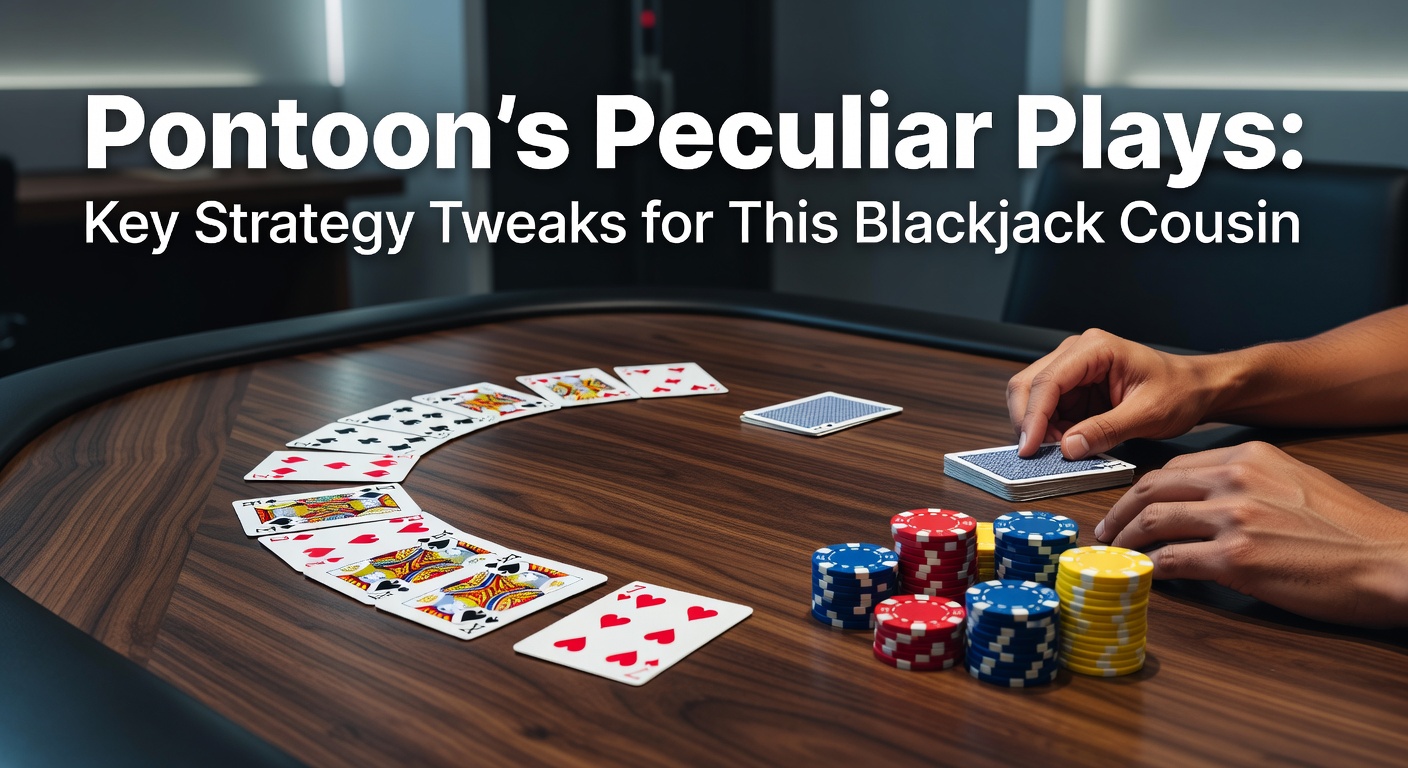 Ein Pontoon-Tisch mit Karten und Chips, der die einzigartigen Regeln dieser Blackjack-Variante hervorhebt