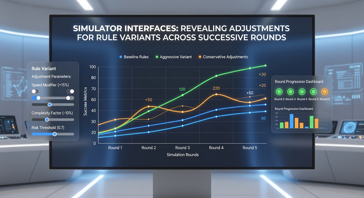 Simulator-Schnittstelle zeigt Anpassungen an Regelvarianten während aufeinanderfolgender Blackjack-Runden