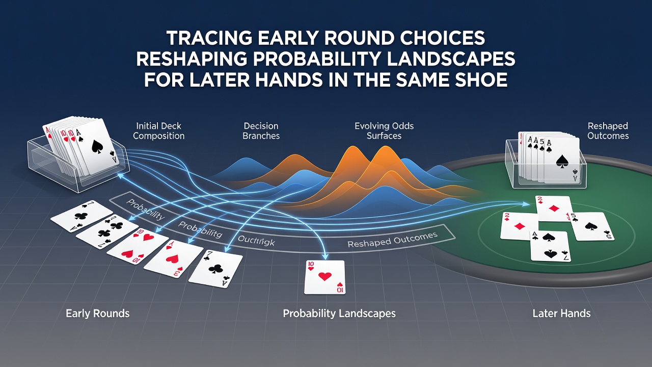 Grafik zur Verfolgung von Wahrscheinlichkeitsverschiebungen durch frühe Entscheidungen in Blackjack-Schuhen